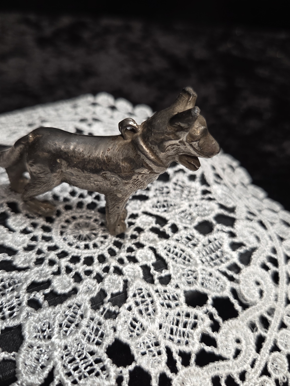 Vintage Silver Tone Metal Dog Figurine Miniature German Shepherd Figure 2.5
